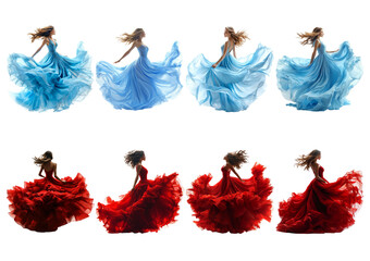 Elegant Female Dancers in Flowing Dresses Creating Whirling Motion
