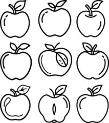 Nine line art apple illustrations set