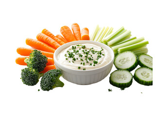 Fresh Veggies with Creamy Dip on a White Background for Healthy Snacking