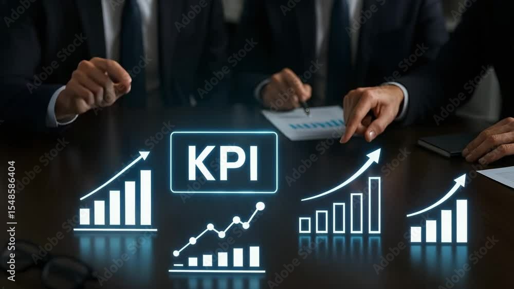 Poster business professionals analyze key performance indicators (kpis), strategizing for success in a coll