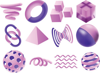 set of pink 3d art style