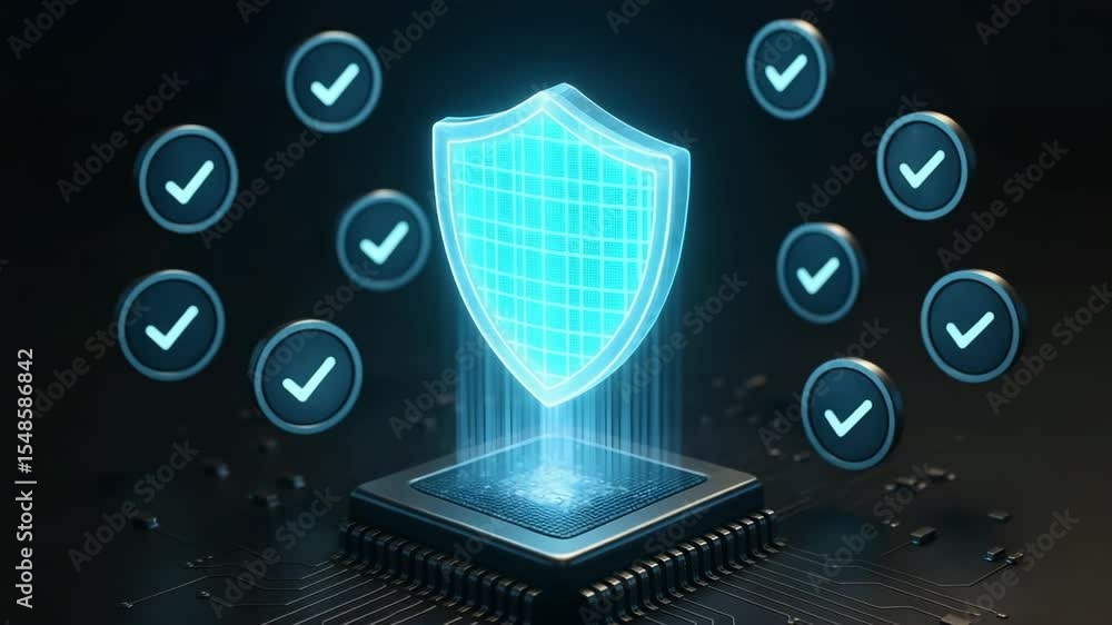 Aufkleber an illuminated digital shield signifies security and protection, its glow suggesting vigilance and s