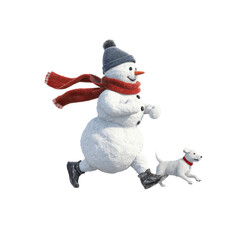 Jolly Snowman and Puppy on a Winter Run