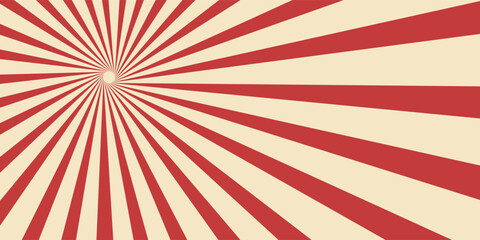 Circus background and spiral retro rays vector pattern. Vintage poster of red white sun or star burst radial lines with grunge texture, circus, carnival, summer fair or chapiteau backdrop