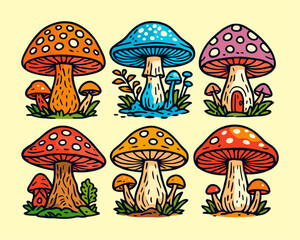 mushroom collections group set mushroom illustration vector 