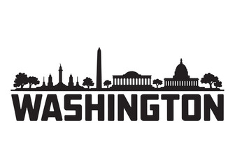 Obraz premium Striking Silhouette of Washington DC Skyline and Bold Typography a Symbol of American Heritage and Political Power