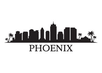 Obraz premium Phoenix Arizona Skyline Silhouette with Palm Trees A Captivating Black and White Illustration of the Cityscape and Natural Beauty