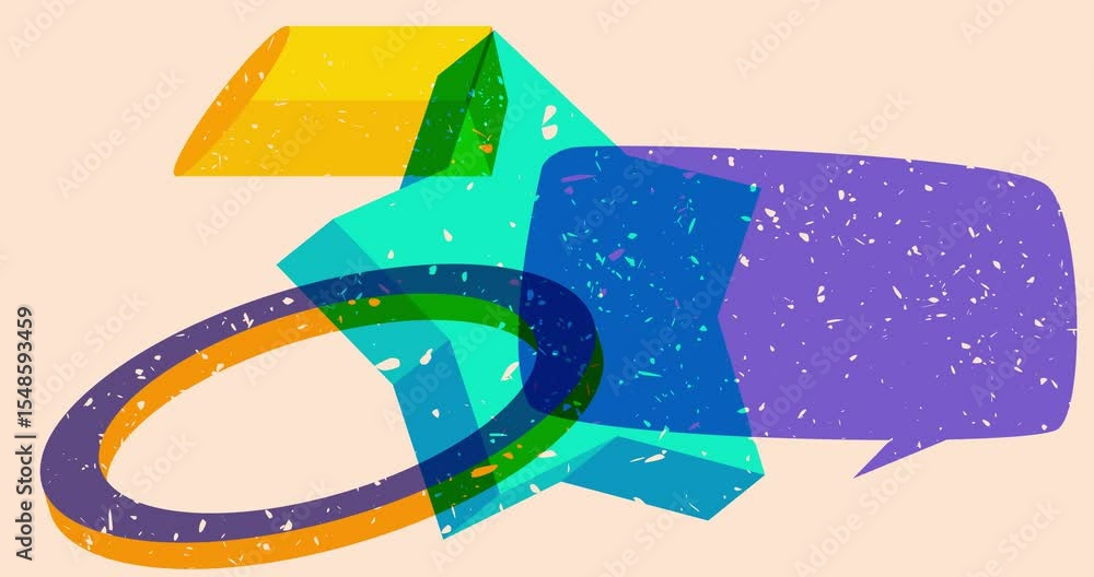 Poster risograph star and speech bubble with geometric shapes animation. moving object in trendy riso graph