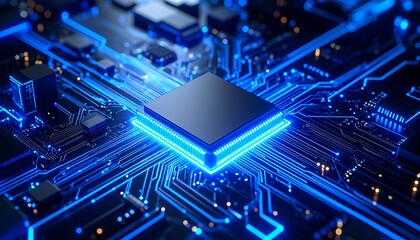 近未来のマイクロチップ / テクノロジーの中心 / 輝く電子回路とプロセッサ