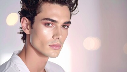 洗練されたメンズメイク / 輝く素肌と美しい目元 / モダンな男性の美しさ