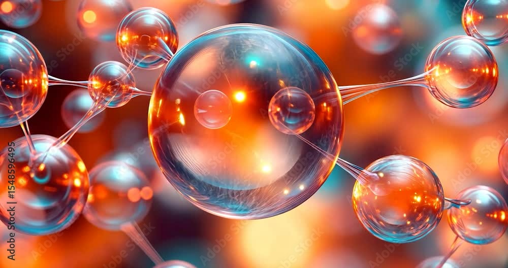 Poster abstract molecular structure with glowing spheres and connections.