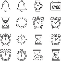 Time management icons collection clocks calendars and hourglasses