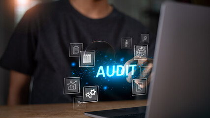 accountant auditing documents ,quality assessment management With a checklist ,business document...
