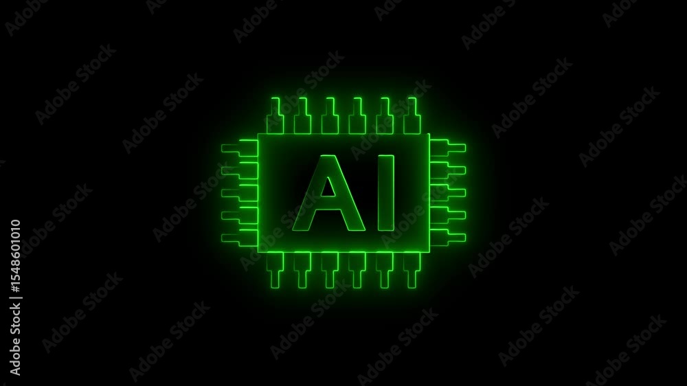 Poster artificial intelligence smart chip glowing animation. ai chip advanced technology center digital int