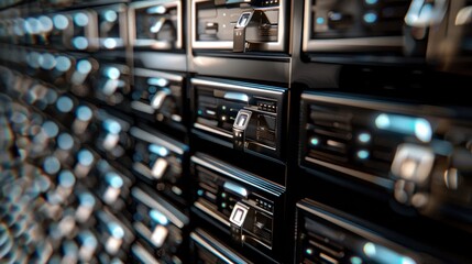 Obraz premium Row of technology devices depicting data processing and digital infrastructure