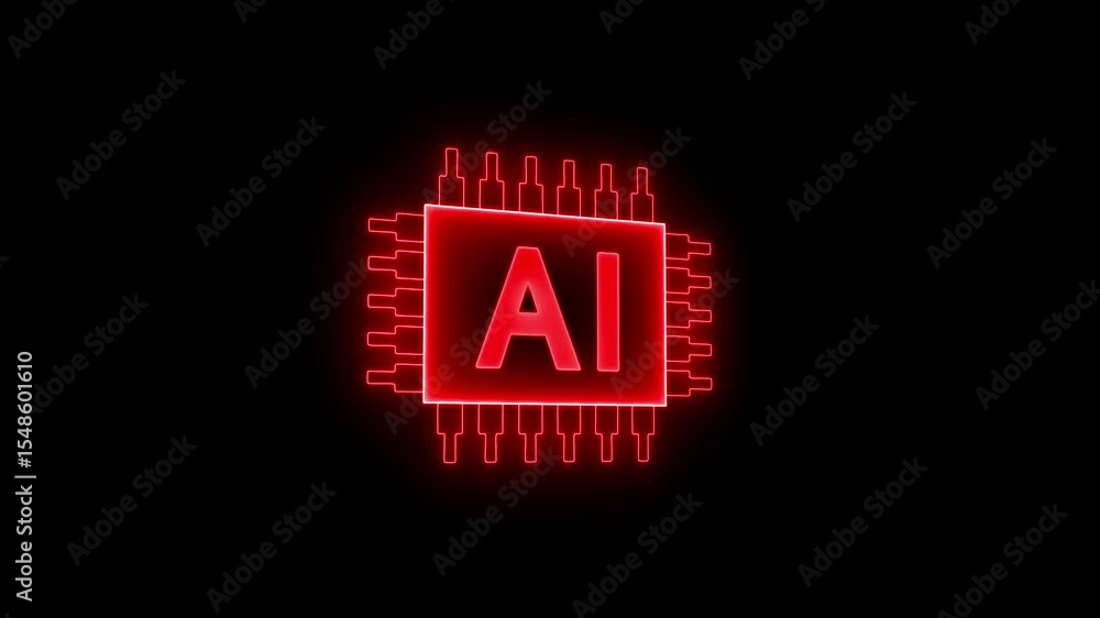 Poster artificial intelligence smart chip glowing animation. ai chip advanced technology center digital int