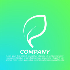 Obraz premium Minimalist White Leaf Logo Design on Gradient Green Background.