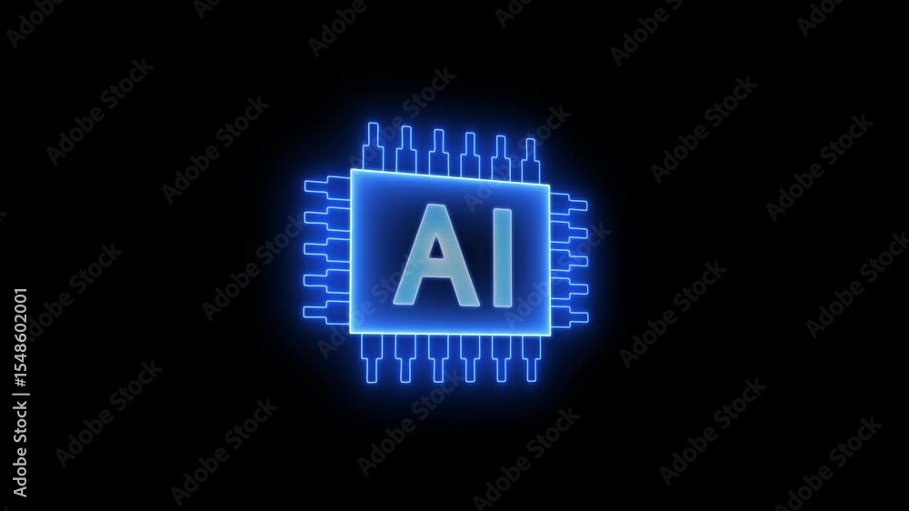 Poster artificial intelligence smart chip glowing animation. ai chip advanced technology center digital int
