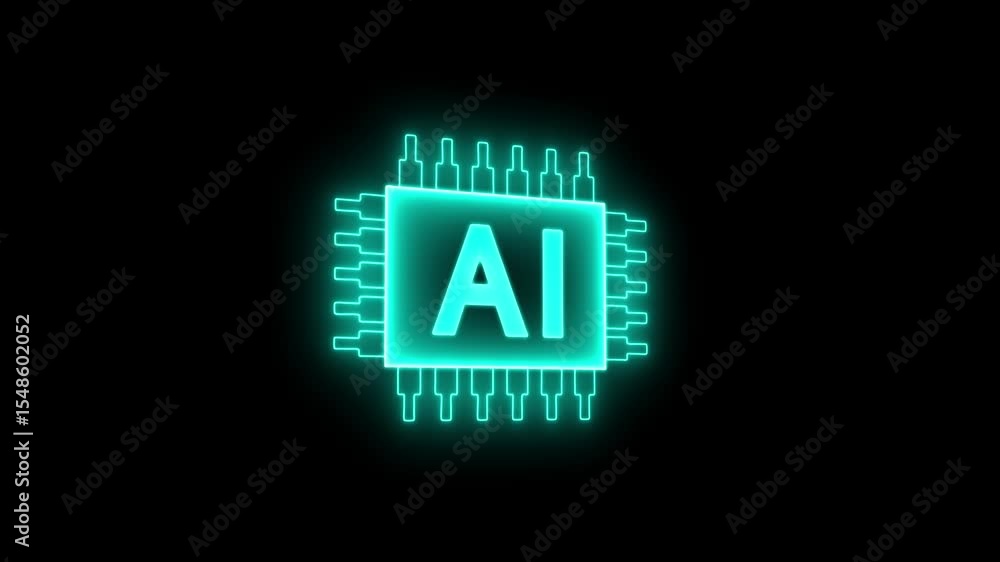 Poster artificial intelligence smart chip glowing animation. ai chip advanced technology center digital int