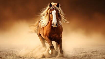 Obraz premium Majestic horse galloping across the desert, mane flowing in the wind. Freedom and power in motion.