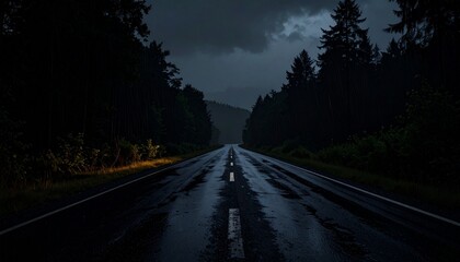 Dark Night Road Mysterious Journey Through the Forest