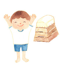 水彩風　跳び箱を飛ぶ男の子のイラスト　保育・知育素材
