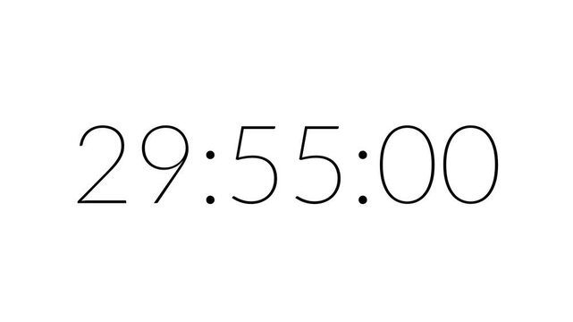 Modern countdown timer from 30 minute to 29 minute on white background suitable for presentations, productivity, educational content, and more