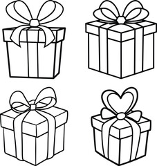 Gift box icons set. Surprising gift box symbol. Present gift box tied signs. Christmas, birthday, valentine, open, sparkle, wedding event, party, celebration, achievement success vector illustration
