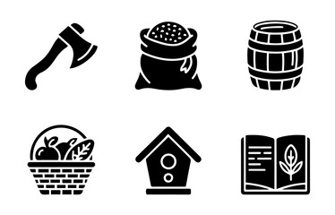Gardening, Farming, and Outdoor Life Icons Set - Nature and Agriculture