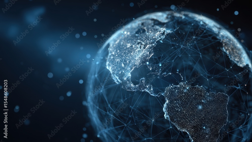 Poster digital earth globe and data technology background with network connection, digital identity style i