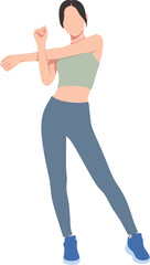 Slim athletic girl doing stretching before workout isolated on white background
