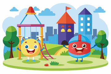 Cartoon illustration of a cheerful grandfather and grandson happily talking and bonding over a basketball. Family love, generation connection