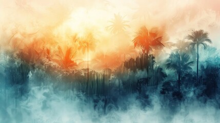 Tropical sunrise landscape painting