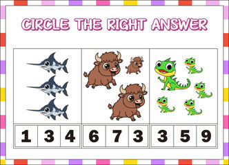 circle the right answer animal for kids. educational game #6