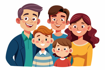 Cartoon illustration of a cheerful grandfather and grandson happily talking and bonding over a basketball. Family love, generation connection