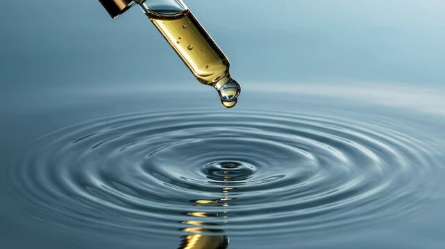 Golden liquid drop on rippled water surface - Powered by Adobe