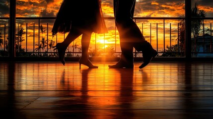Silhouette Couple Dancing at Sunset