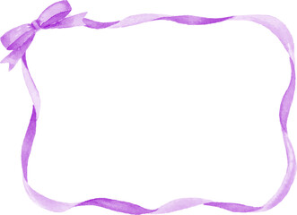 水彩で描いた紫色のリボンフレーム