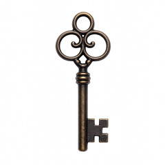 Obraz premium Antique decorative key with an ornate design and a classic shape. cut out. transparent background