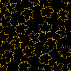 Seamless pattern with maple leaves in line art style. leaves texture.  floral nature wallpaper