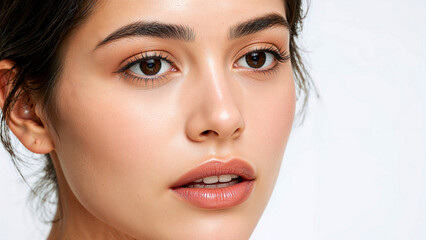 Radiant asian model showcasing flawless skin care products