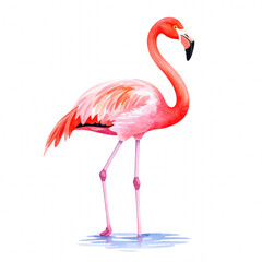 Fototapeta premium A pink flamingo stands gracefully on one leg, showcasing its elegant plumage and long neck. cut out. transparent background