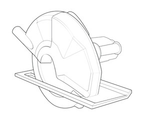 Outline vector Illustration of Circular Saw Power Tool – Cordless Handheld Electric Wood Cutter.
