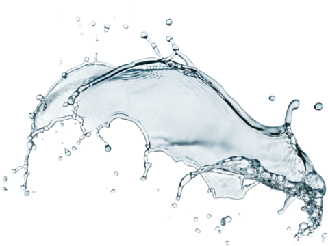 Abstract water splash dynamic liquid design element art blue on transparent background