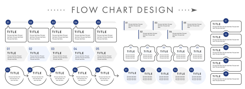 シンプルにまとめたフローチャートデザインのテンプレートセット（フローチャート 流れ図 ビジネス インフォグラフィック）	
