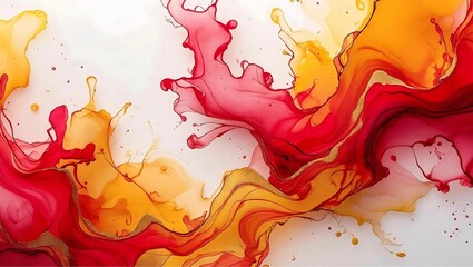 Red and Yellow Alcohol Ink Background on White Canvas – Vibrant Abstract Fluid Art