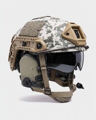 Camouflaged protective helmet with integrated accessories