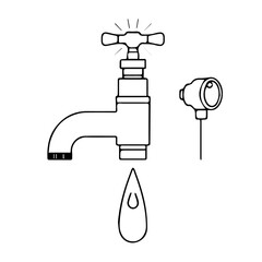 Eco Pipe Icon – Minimalist Line Vector faucet with water drop