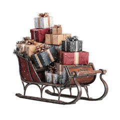Christmas Sleigh Overflowing with Presents, Snow Scene