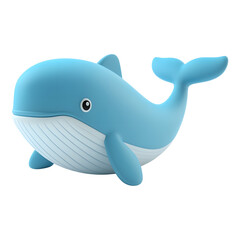Obraz premium A rubber blue toy whale with a white belly and a small black eye isolated on white or transparent background